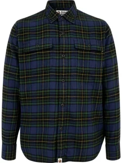 ( Nouvelle Collection ) A BATHING APE® Chemise Shark Flannel à Carreaux GREEN