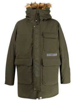 A BATHING APE® Veste à Capuche Bordée De Fourrure Artificielle OLIVEDRAB